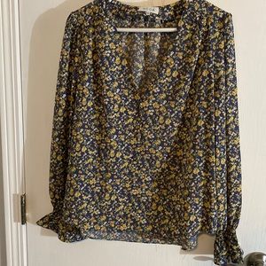 Large Blue Floral Button Up Portofino Blouse